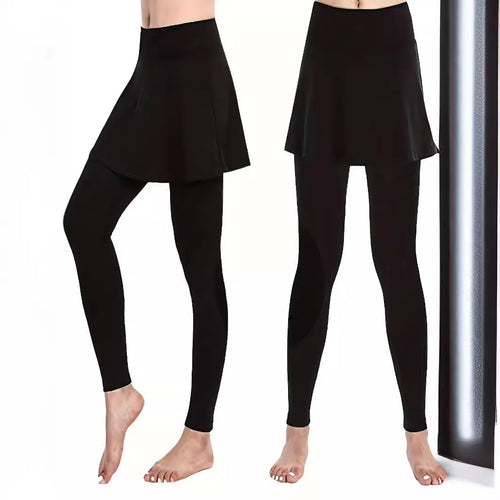 Damen High‑Waist Leggings mit angesetztem Rock‑Overlay Drune