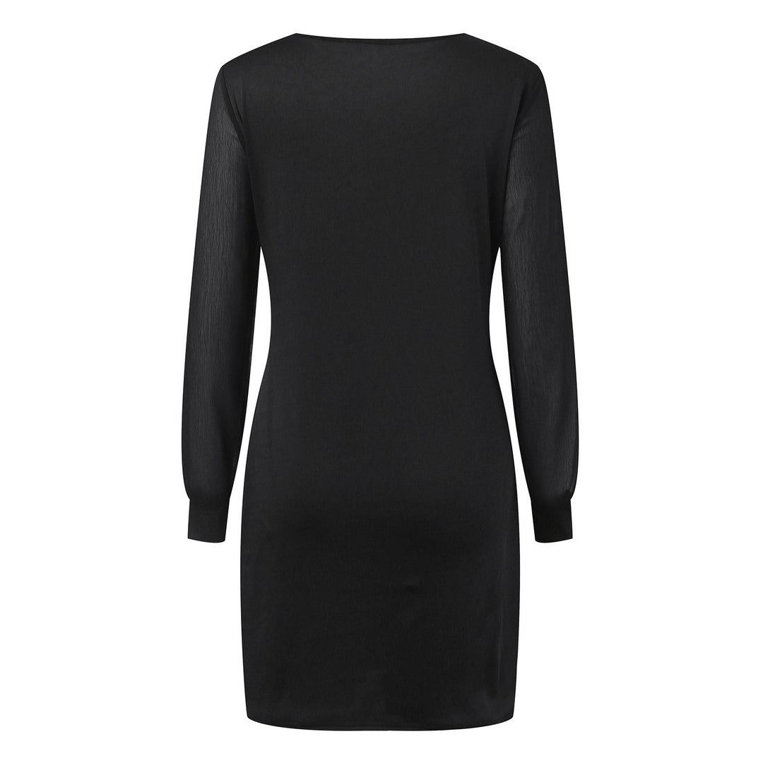 Damen nan elegantes Etuikleid mit transparenten Chiffon-Ärmeln, Rundhalsausschnitt und taillierter Silhouette Drune