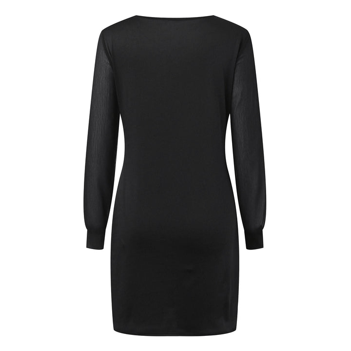Damen nan elegantes Etuikleid mit transparenten Chiffon-Ärmeln, Rundhalsausschnitt und taillierter Silhouette Drune