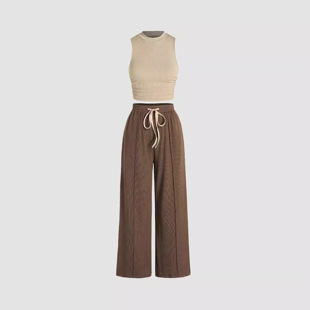 Damen lässiges Oberteil und weit geschnittene Hose Set Drune