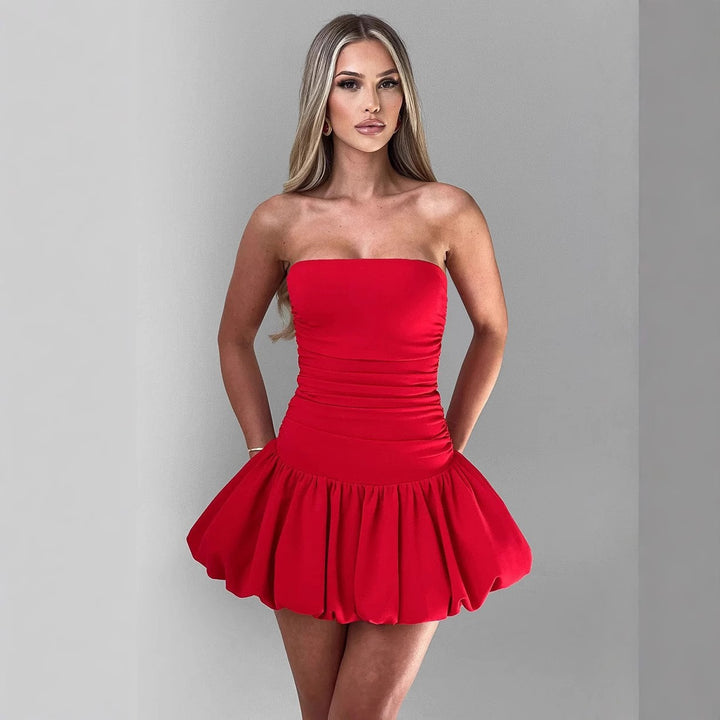 Damen Figurumspielendes Minikleid mit Raffung und voluminösem Rock Drune
