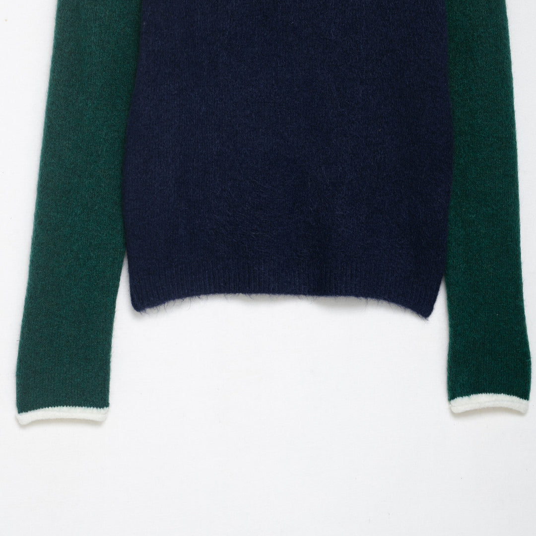 Damen Kuscheliger Colorblock-Pullover mit Rundhalsausschnitt und Kontrastärmeln Drune