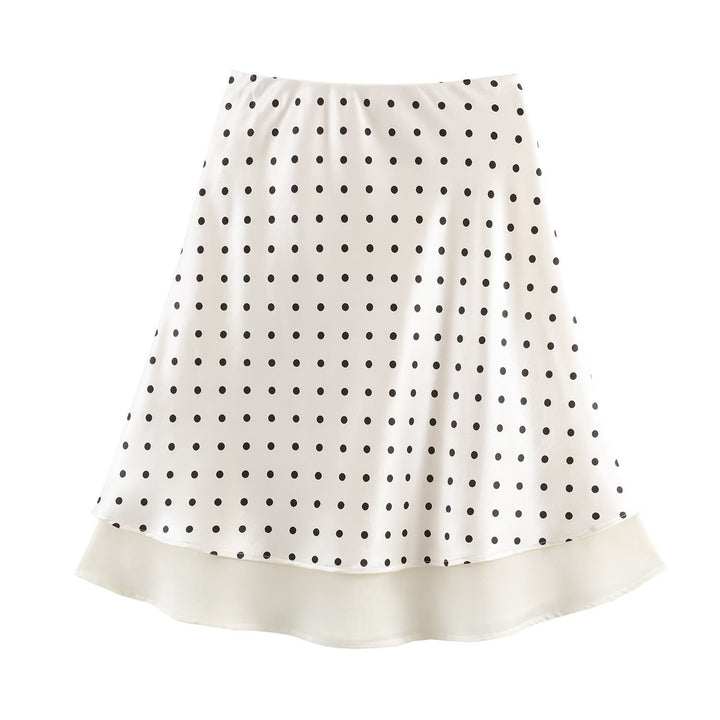 Damen A-Linien-Midirock mit doppellagigem Saum und Polka-Dot-Print Drune