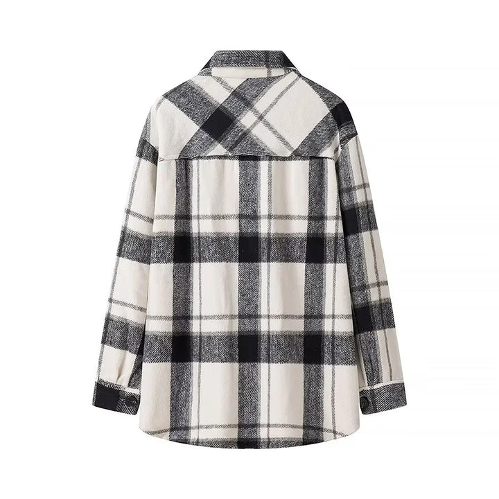 Damen nan kariertes Overshirt im Shacket‑Stil mit aufgesetzten Brusttaschen Drune