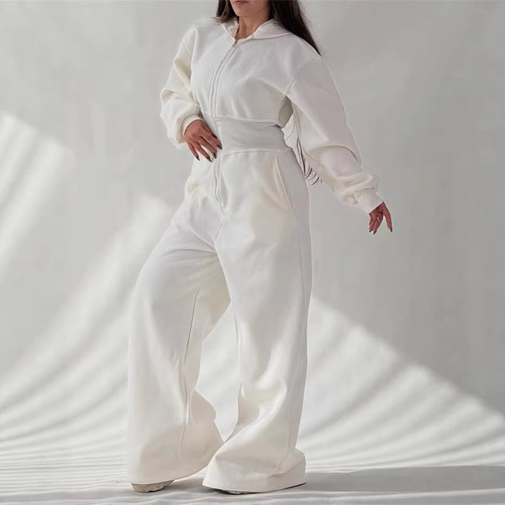Damen Jumpsuit mit Kapuze und weitem Bein Drune