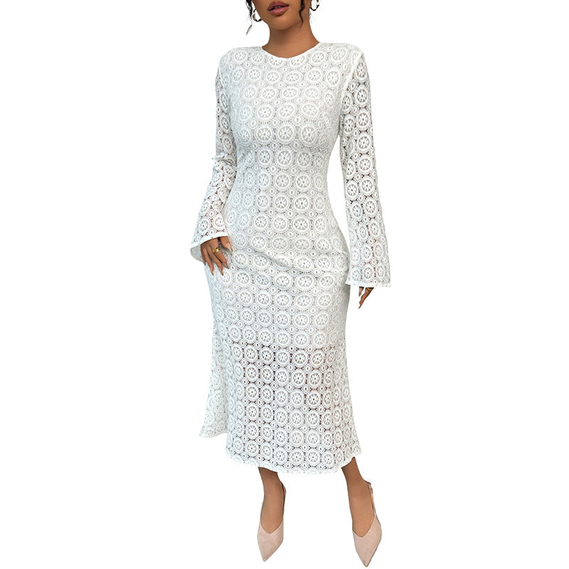 Damen Elegantes Spitzenkleid mit ausgestellten Ärmeln Drune