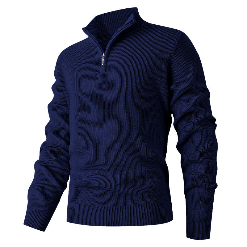 Herren Feinstrick‑Halbzip‑Pullover mit geripptem Mockneck und schlanker Passform Drune