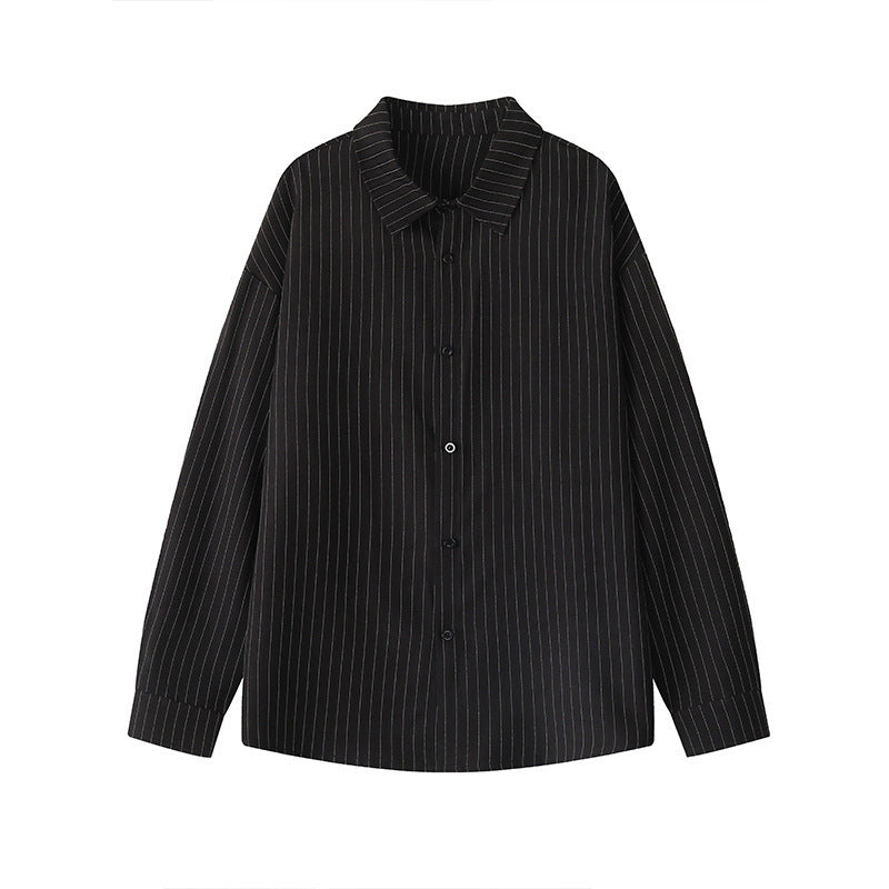 Herren Weites Nadelstreifen-Hemd mit Kentkragen, Overshirt-Schnitt und durchgehender Knopfleiste Drune