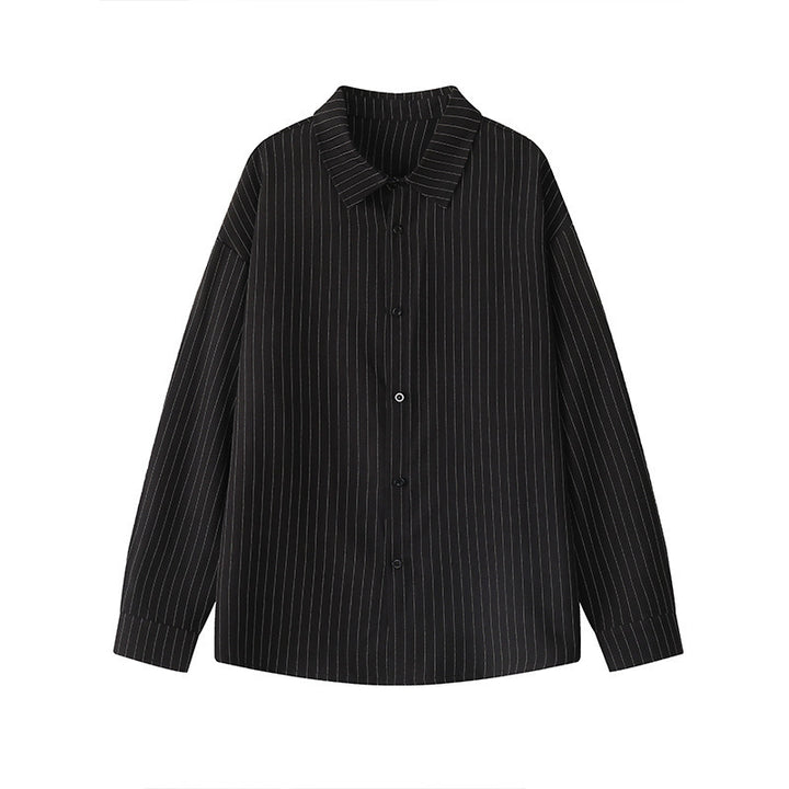 Herren Weites Nadelstreifen-Hemd mit Kentkragen, Overshirt-Schnitt und durchgehender Knopfleiste Drune