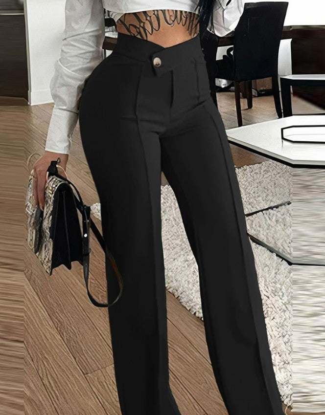 Damen Elegante hohe Taille Hose mit dekorativen Knopfdetails Drune
