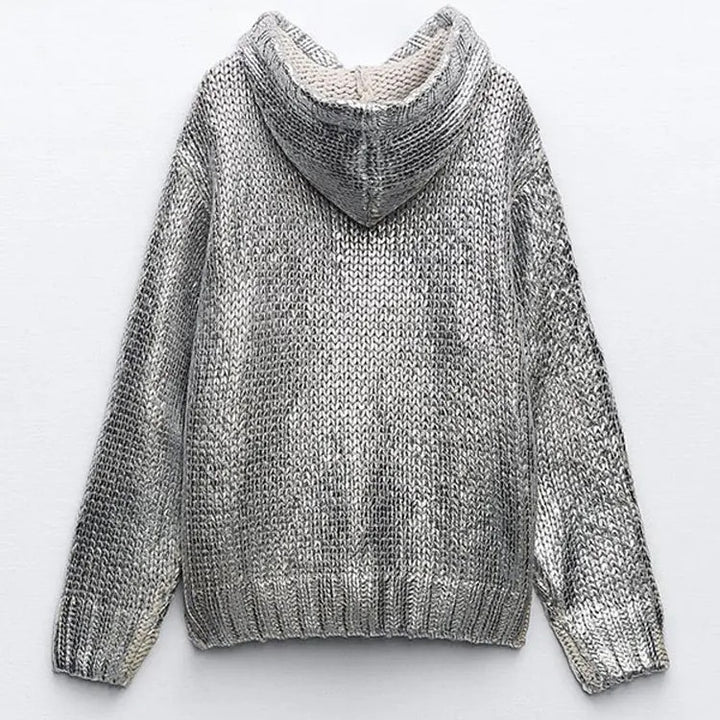 Damen Glitzernder Strickpullover mit Kapuze und praktischer Kängurutasche Drune