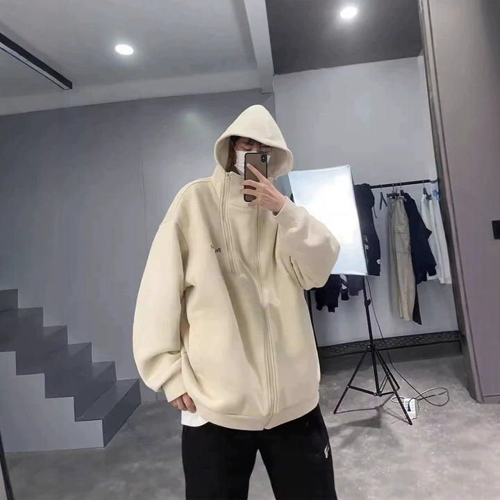Unisex Oversized Fleecejacke mit hohen Kragen und Reißverschluss Drune