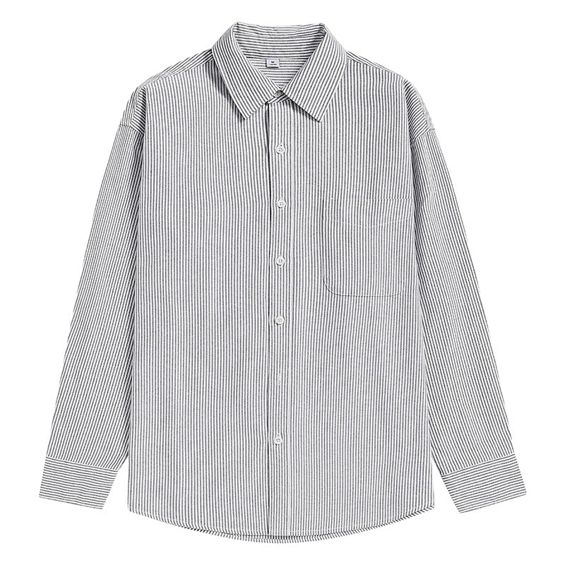 Herren Gestreiftes Oversize-Freizeithemd aus Baumwollmischung mit Brusttasche Drune