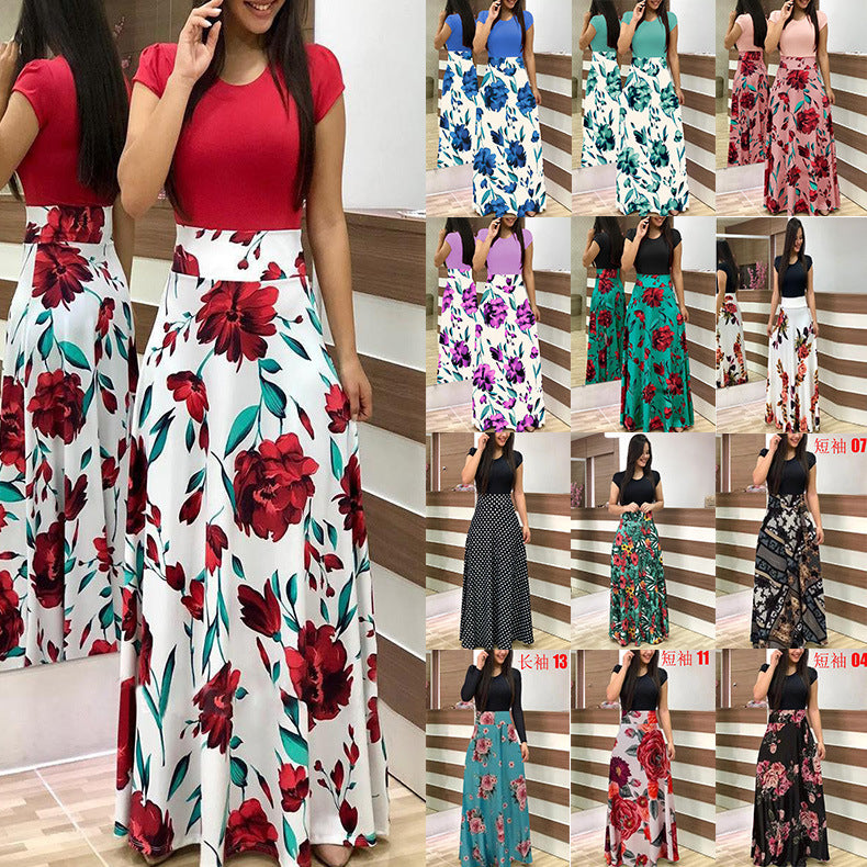 Damen Fließender Maxirock mit hoher Taille und großem Blumenprint Drune