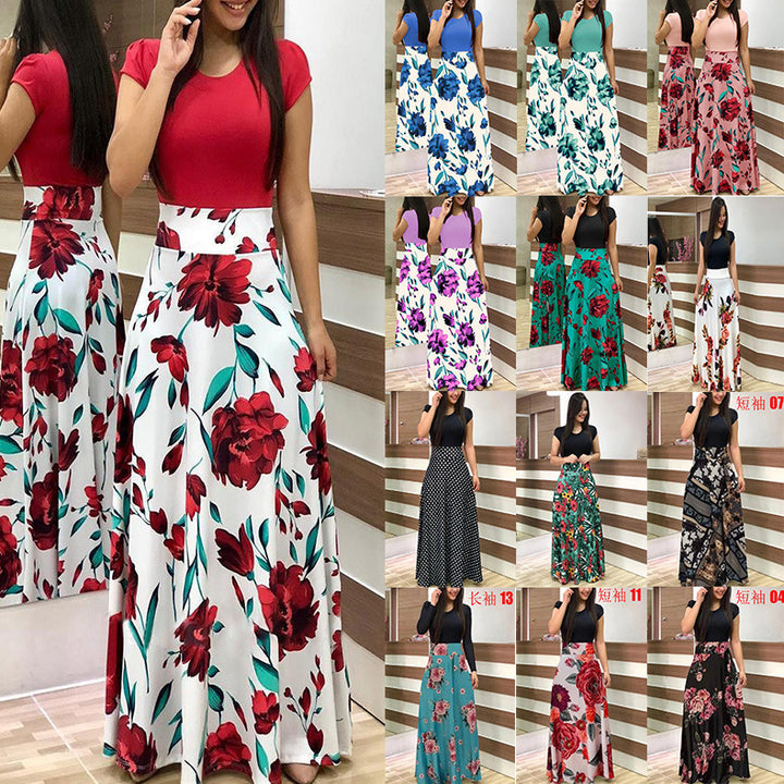 Damen Fließender Maxirock mit hoher Taille und großem Blumenprint Drune