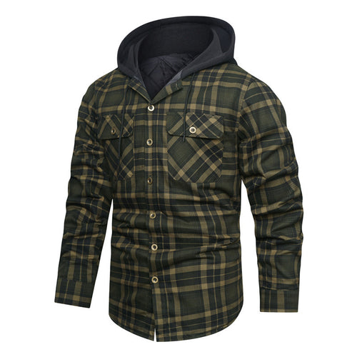 Herren kariertes Overshirt-Hemdjacke mit wattierter Kapuze und Brustpattentaschen Drune