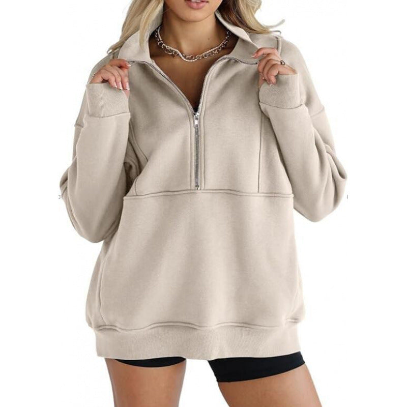 Damen Sweatshirt mit halbem Reißverschluss und oversized Schnitt Drune