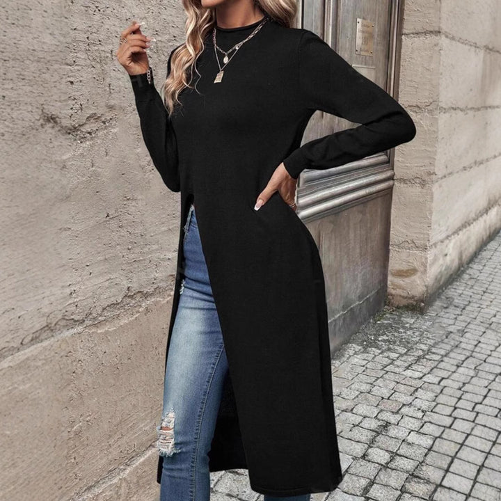 Damen elegantes Strickkleid mit seitlichen Schlitzen Drune