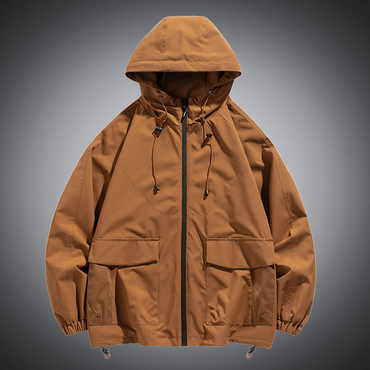 Herren Oversize Kapuzen-Windbreaker mit Multi‑Taschen, Mesh‑Einsätzen und Kordelzug Drune