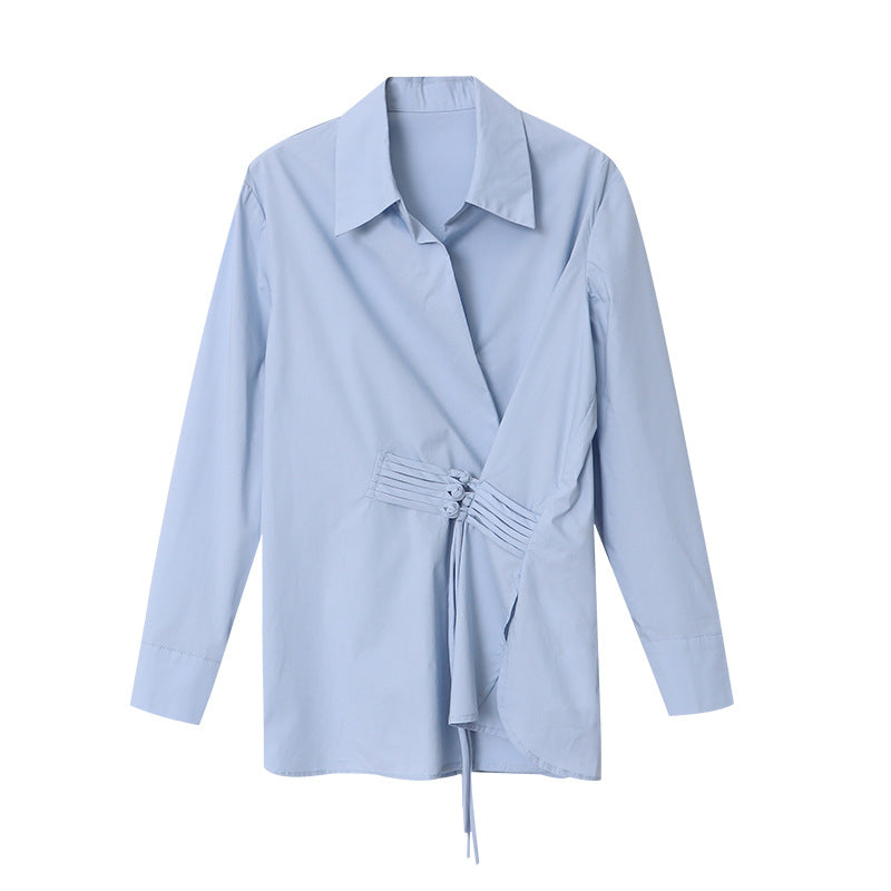 Damen Wickelbluse mit dekorativen Knopfdetails und elegantem Bindeband Drune