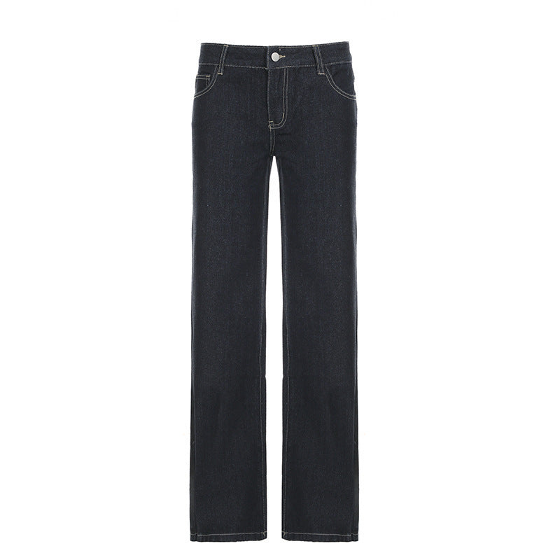 Damen Mid‑Rise Gerade-Jeans mit leicht ausgestelltem Bein und Kontrastnähten Drune