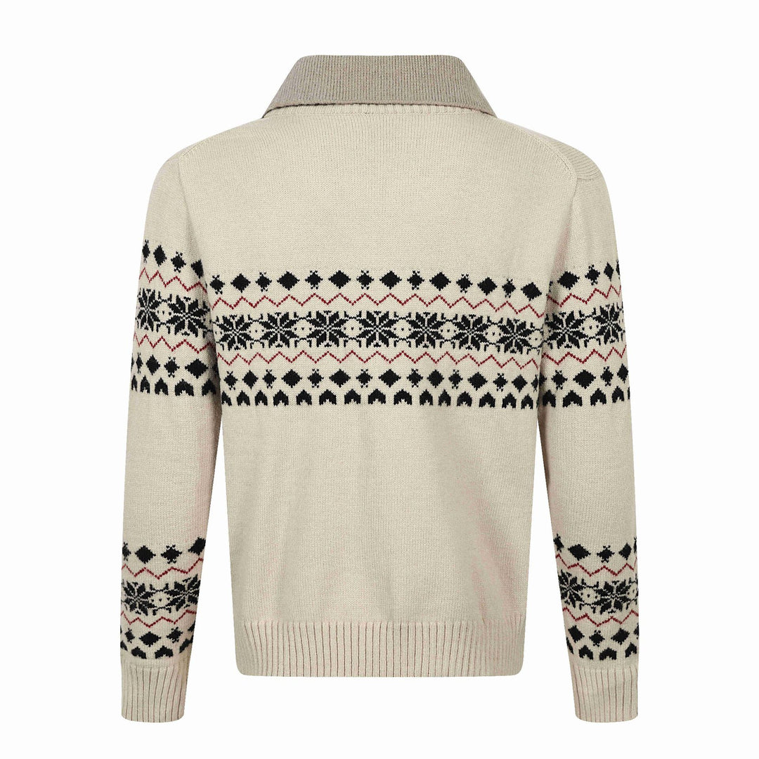 Herren Norweger-Strickpullover mit V‑Ausschnitt und kontrastierendem Hemdkragen Drune
