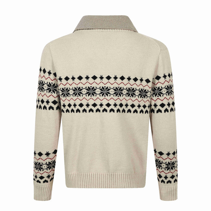 Herren Norweger-Strickpullover mit V‑Ausschnitt und kontrastierendem Hemdkragen Drune