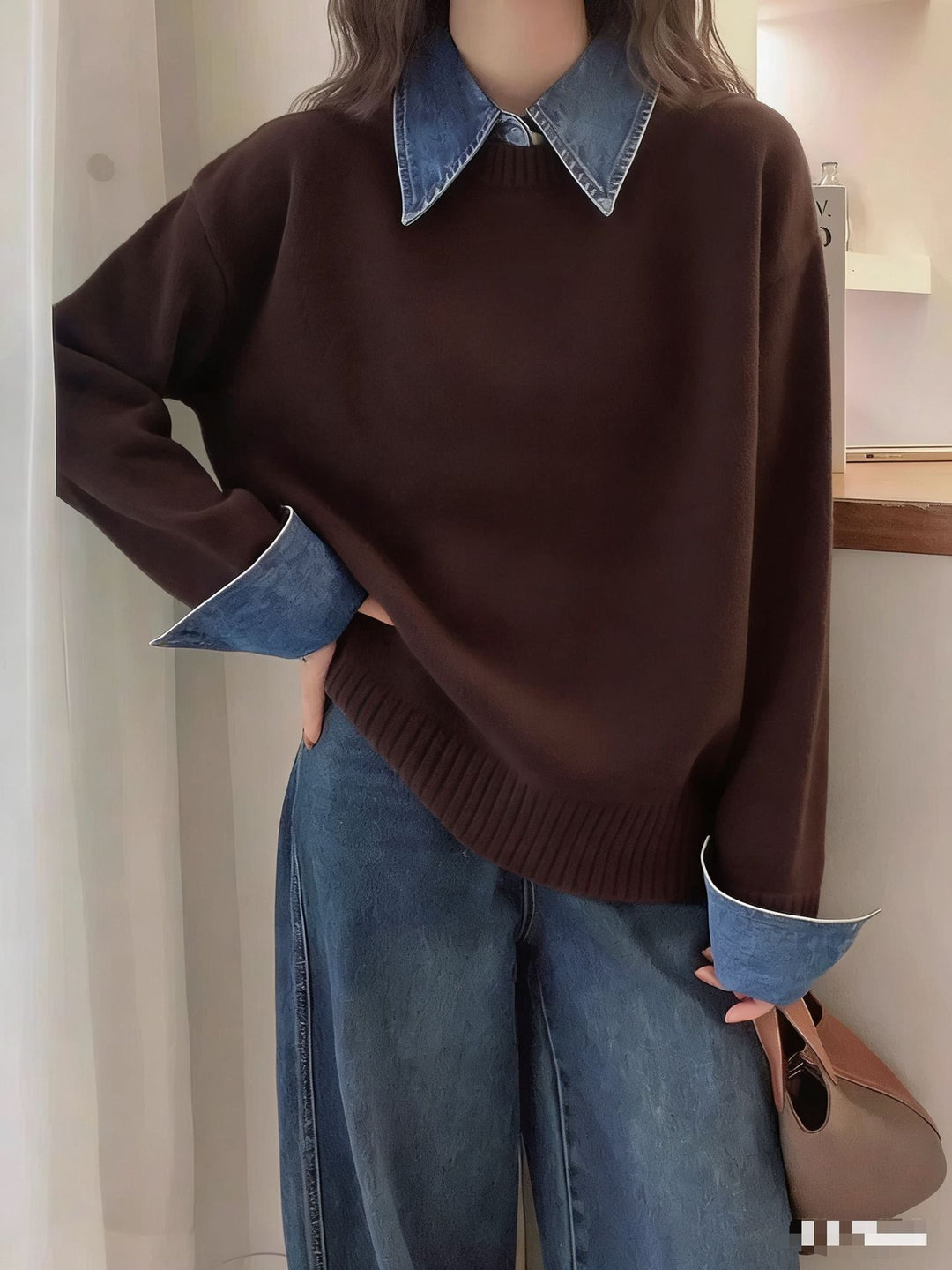 Damen gemütlicher Pullover mit sportlichem Kragen Drune