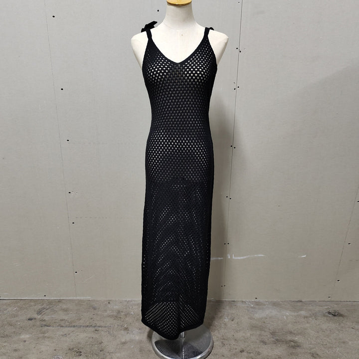 Damen gehäkeltes Strandkleid mit tiefem V-Ausschnitt und verstellbaren Trägern Drune
