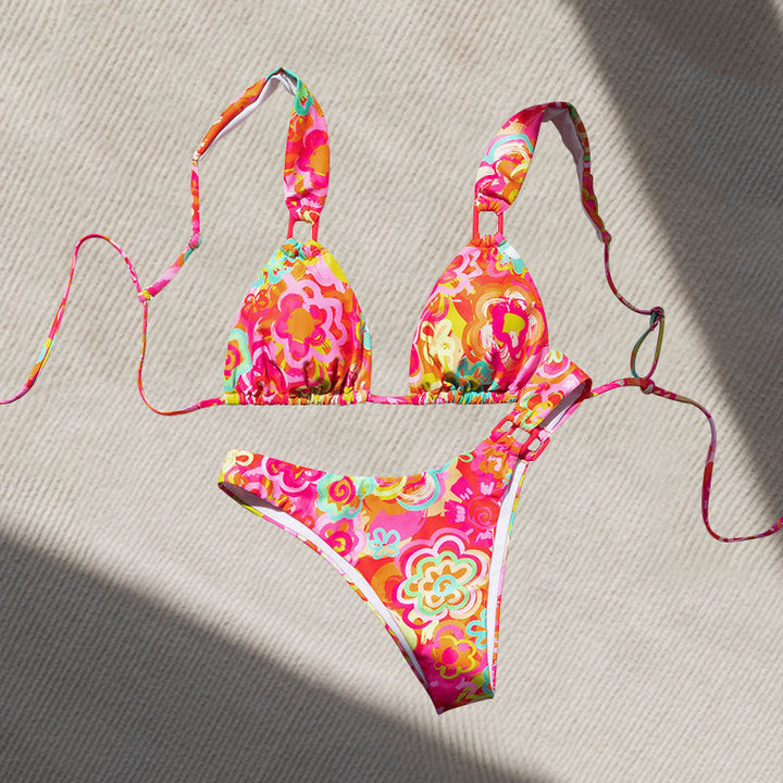 Damen Triangel-Bikini mit verstellbaren Trägern und floralem Design Drune