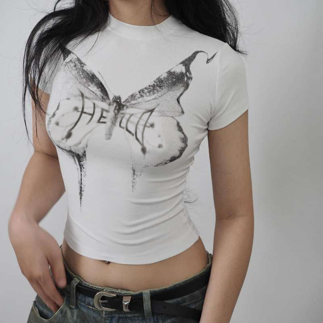 Damen T-Shirt mit kreativem Schmetterlingsdruck und modernem Schnitt Drune