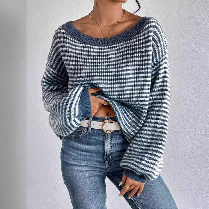 Damen lässiger Strickpullover mit weitem Schnitt und modernen Streifen Drune