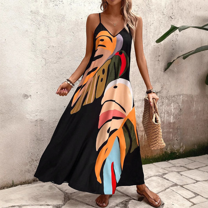 Damen Sommerliches Maxikleid mit buntem Blattdruck Drune