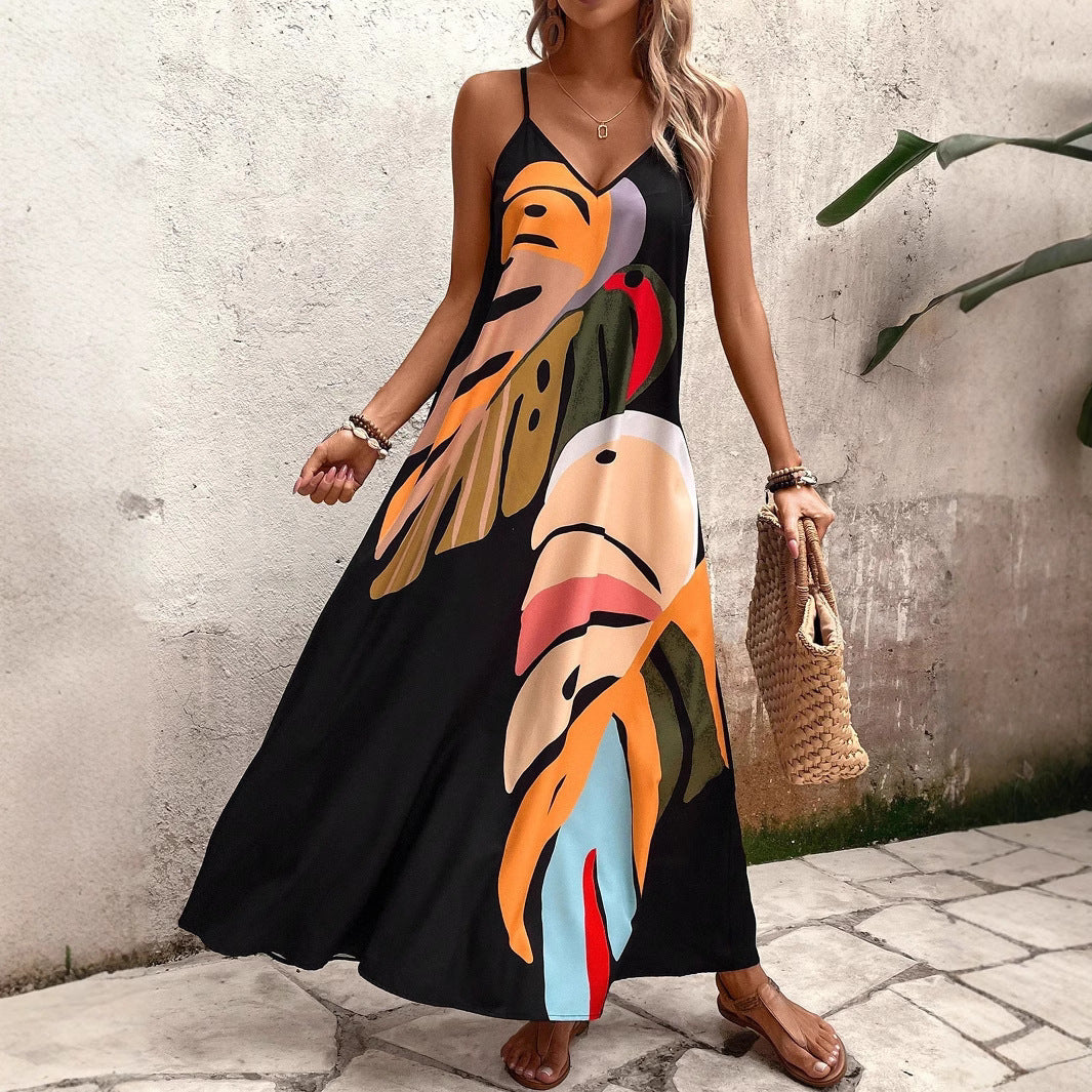 Damen Sommerliches Maxikleid mit buntem Blattdruck Drune