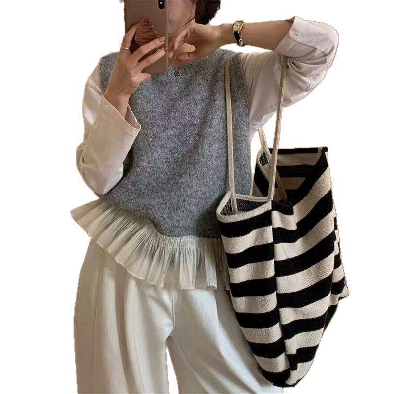 Damen Moderner Layering-Pullover mit Rüschensaum Drune