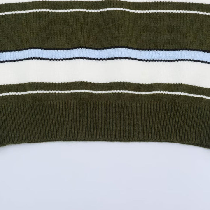 Damen Gestreifter Polokragen-Pullover mit Knopfleiste und Rippbündchen Drune