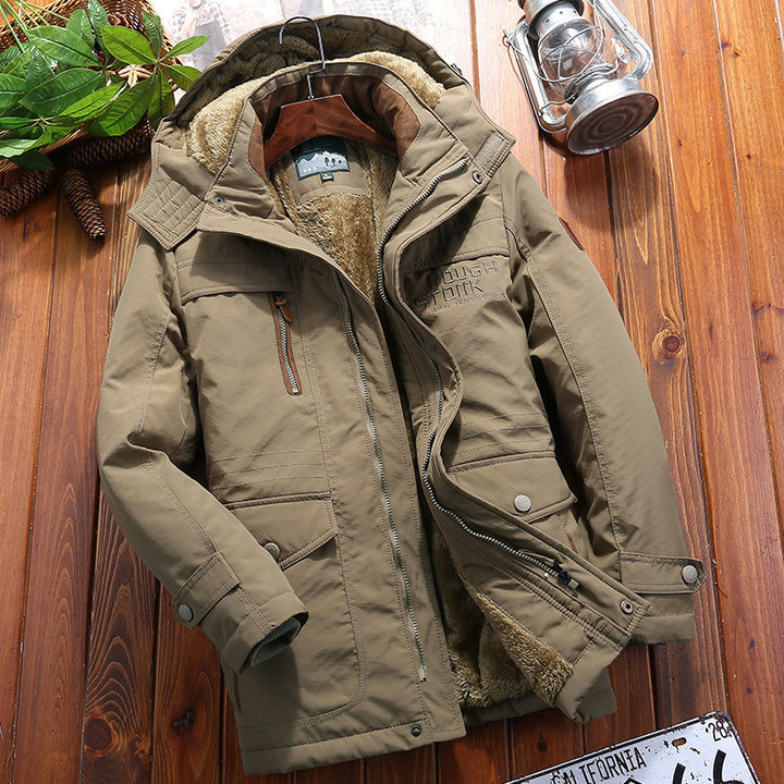 Herren urbaner Thermo-Parka mit Teddyfleece-Innenfutter, winddichter Front und Multifunktionstaschen Drune
