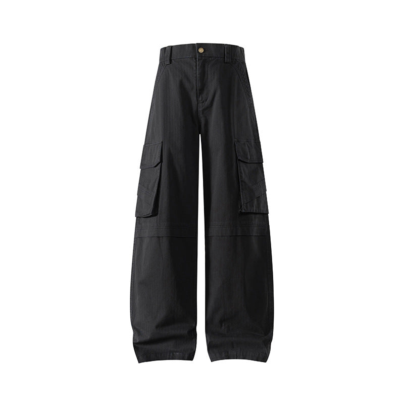 Damen weite Cargo-Hose mit hoher Taille und Multifunktions-Taschen Drune