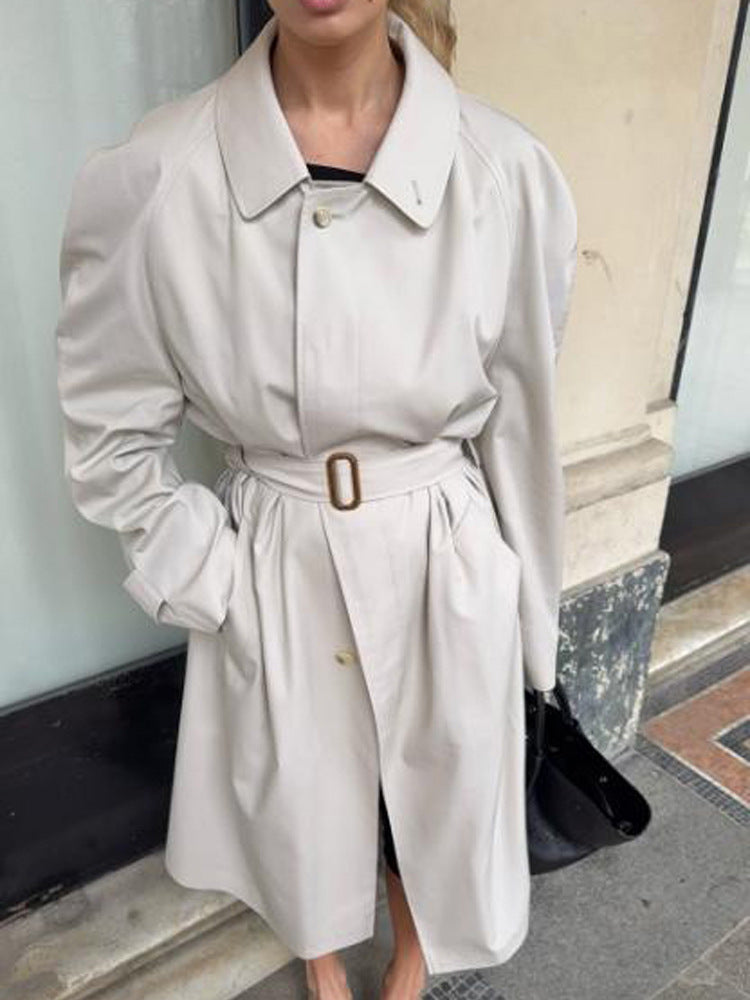 Damen Midilanger Trenchcoat im Cocoon‑Cut mit Bindegürtel und Raglanärmeln Drune
