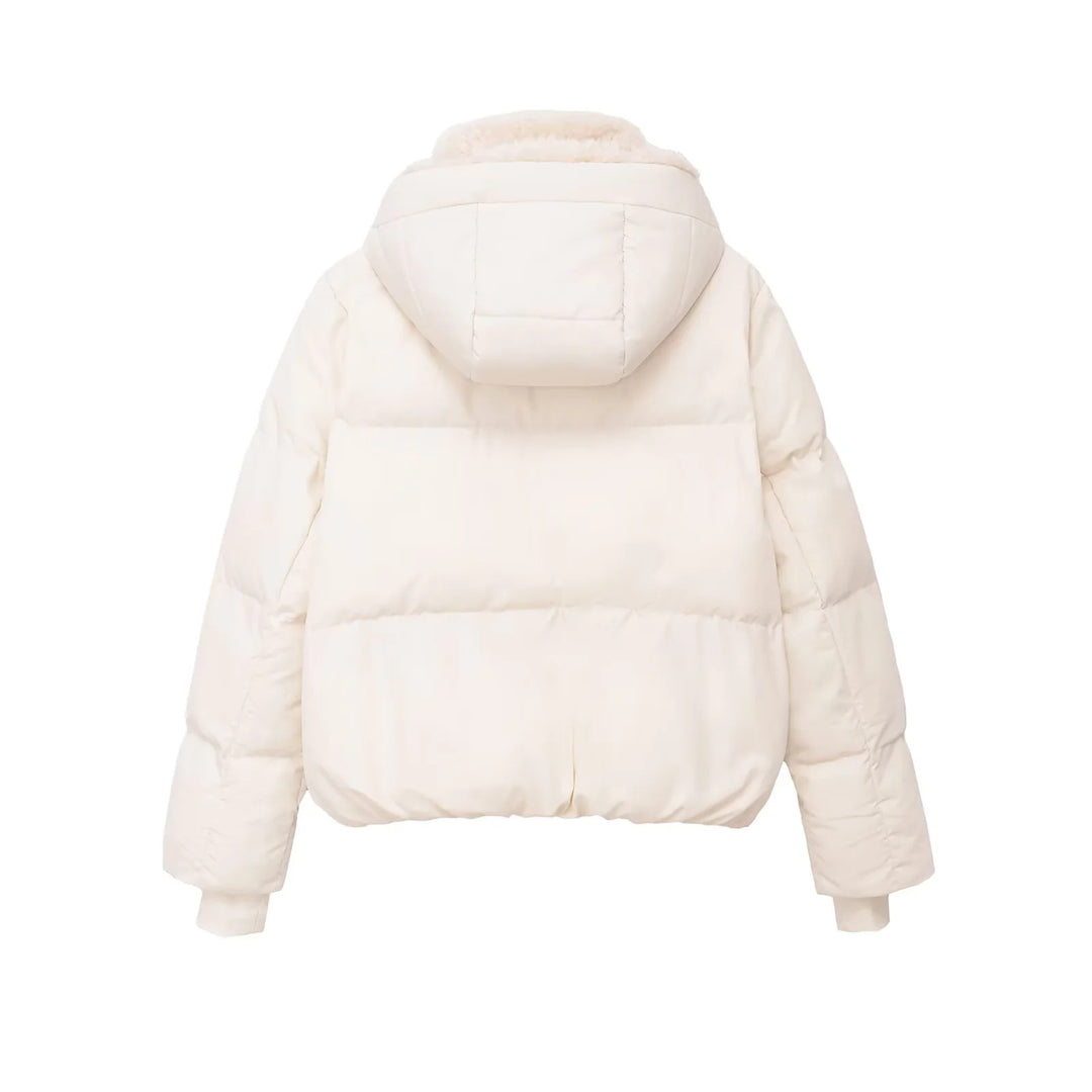 Damen nan gesteppte Kapuzen‑Daunenoptik Jacke mit Teddyfutter und hohem Kragen Drune