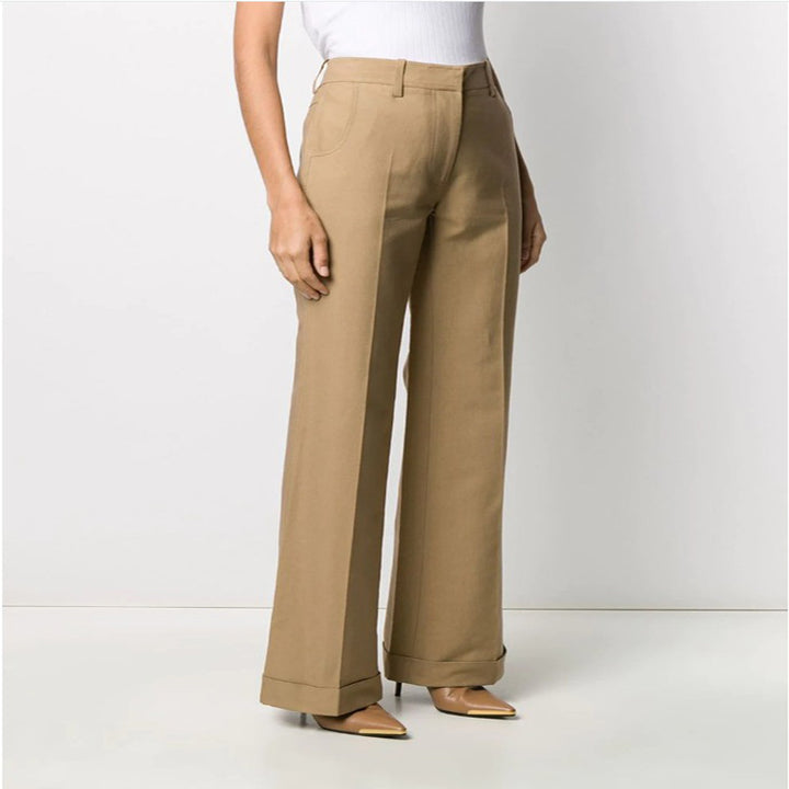Damen Hochtaillierte Weite Tailoring‑Hose mit Bügelfalte und Aufschlag Drune