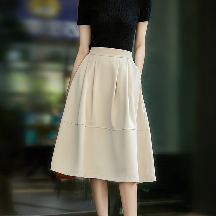 Damen Eleganter Midirock mit Falten und hohem Bund Drune