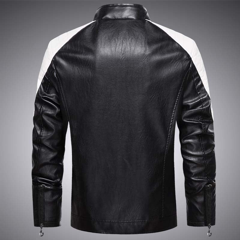 Herren Biker-Lederimitatjacke im Racing-Stil mit Stehkragen und Reißverschlusstaschen Drune