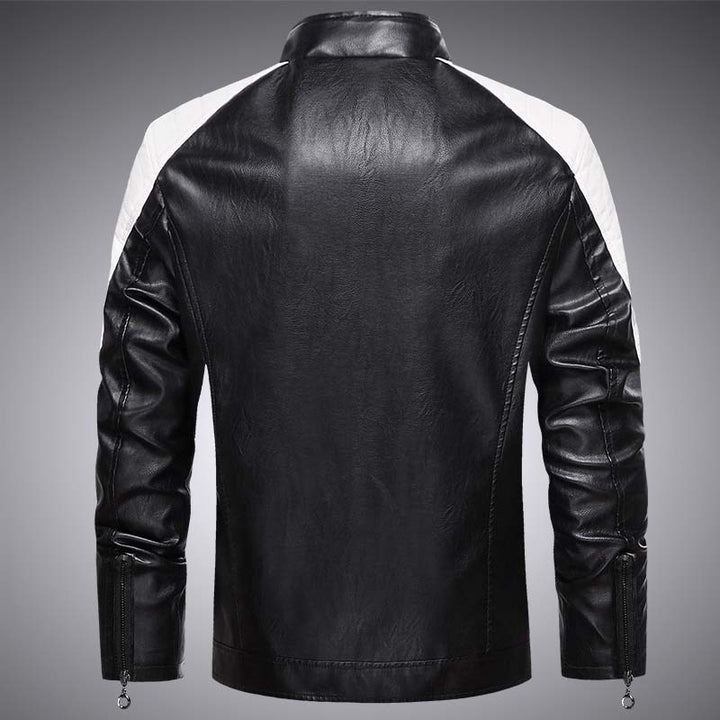 Herren Biker-Lederimitatjacke im Racing-Stil mit Stehkragen und Reißverschlusstaschen Drune