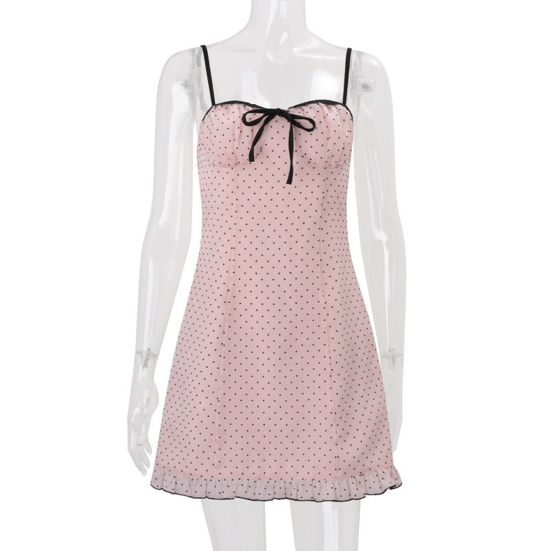 Damen Spaghetti-Trägerkleid mit eleganten Punkten und verstellbaren Riemen Drune