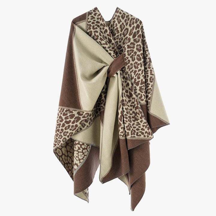 Damen Reversibles Feinstrick‑Cape mit tonalem Leo‑Jacquard und Gurtführung Drune