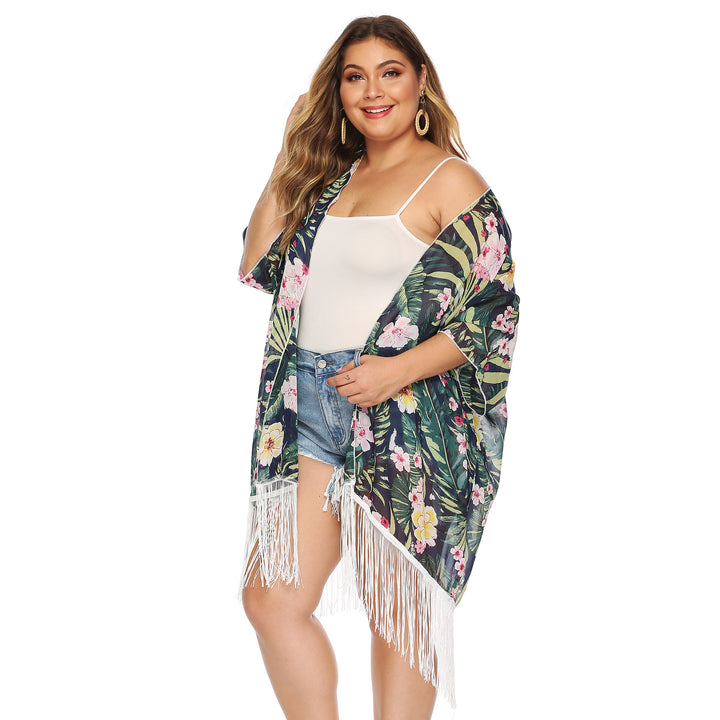Damen luftiger Strandkimono mit fransigen Akzenten Drune