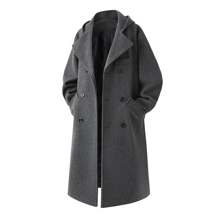 Herren nan Oversize-Cabanmantel mit Kapuze, doppelreihiger Knopfleiste und wärmender Steppfutter-Innenseite Drune