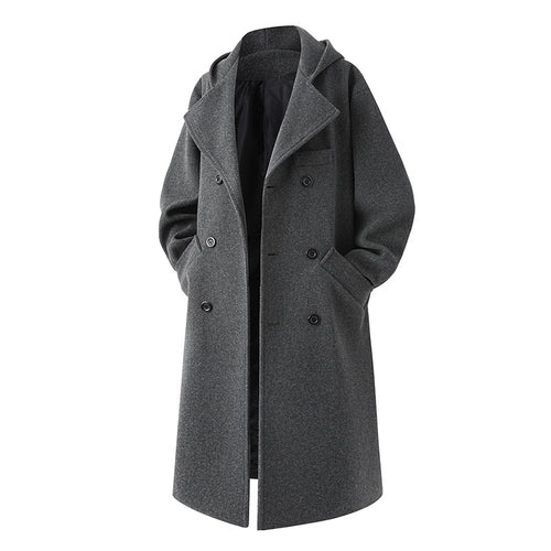 Herren nan Oversize-Cabanmantel mit Kapuze, doppelreihiger Knopfleiste und wärmender Steppfutter-Innenseite Drune