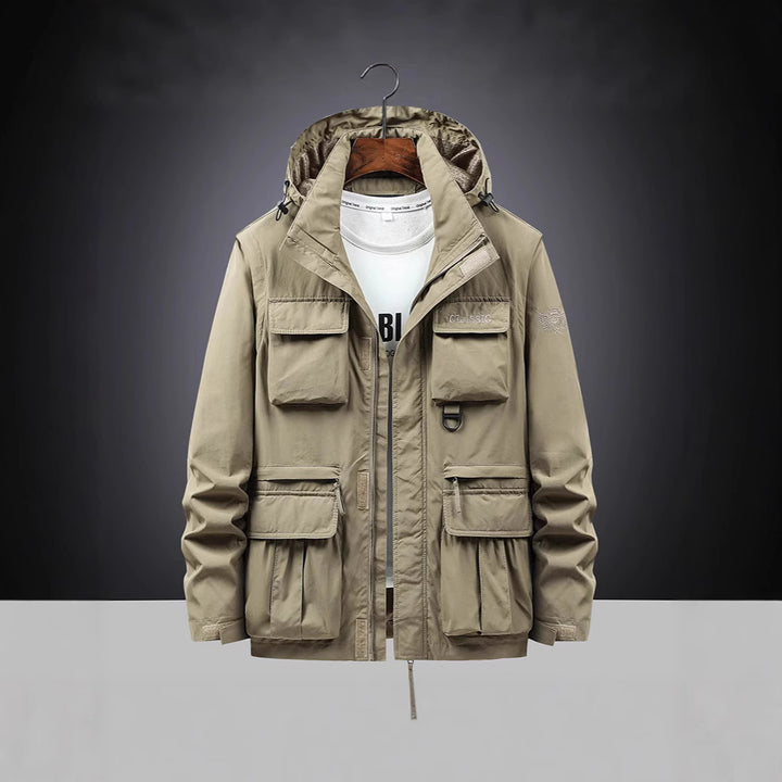 Herren Multifunktions-Fieldjacke mit Kapuzenkragen, Cargo-Taschen und D-Ring Drune